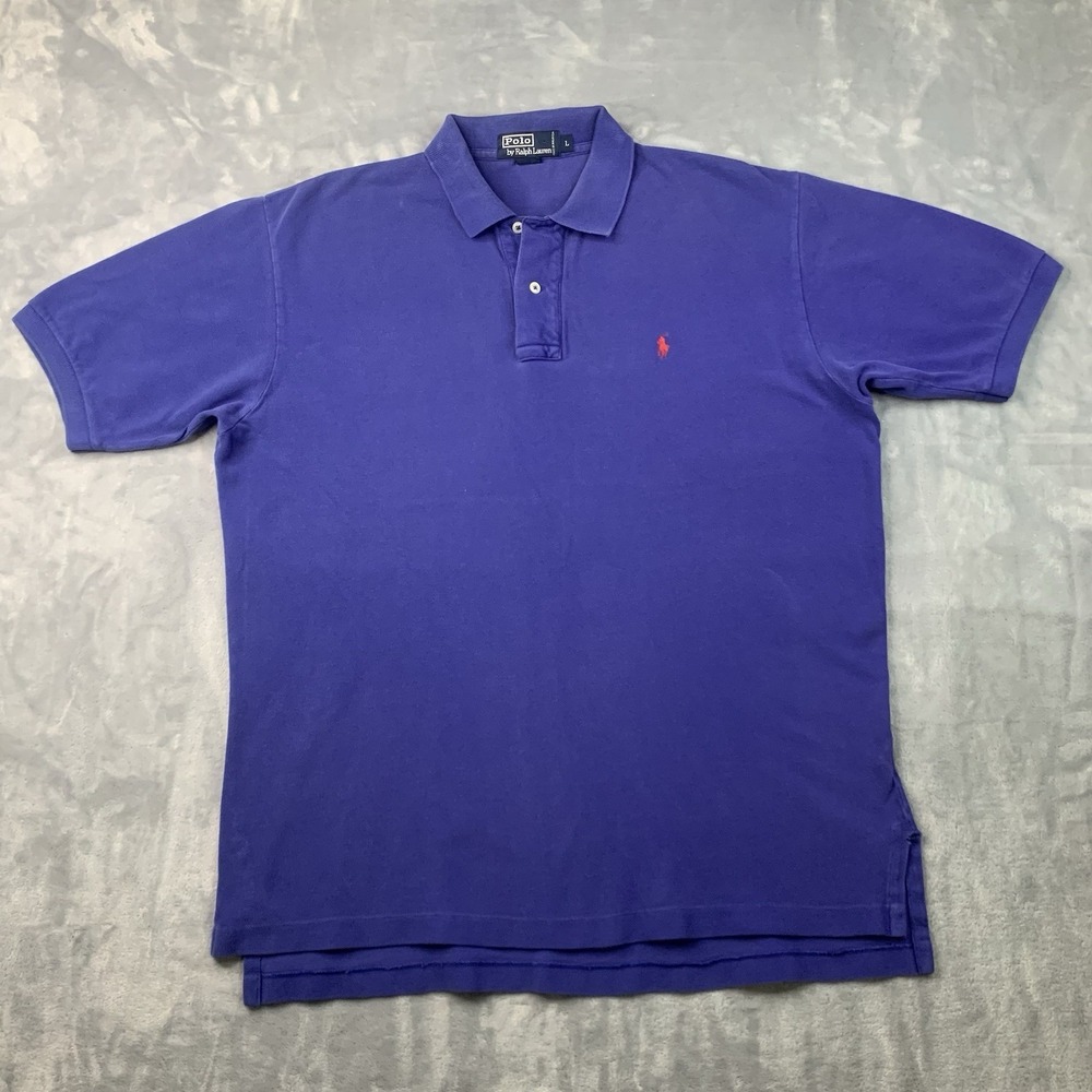 Ralph Lauren Polo Shirt Blue Men's Large Orange Pony Golf Preppy Casual